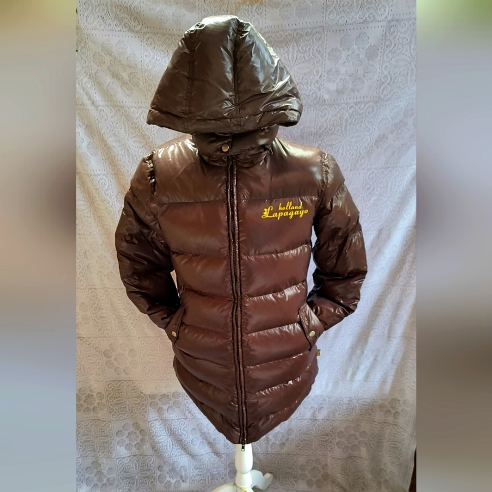 Lapagayo Holland Brown High Shine Quilted Puffer Down Filled Winter Coat